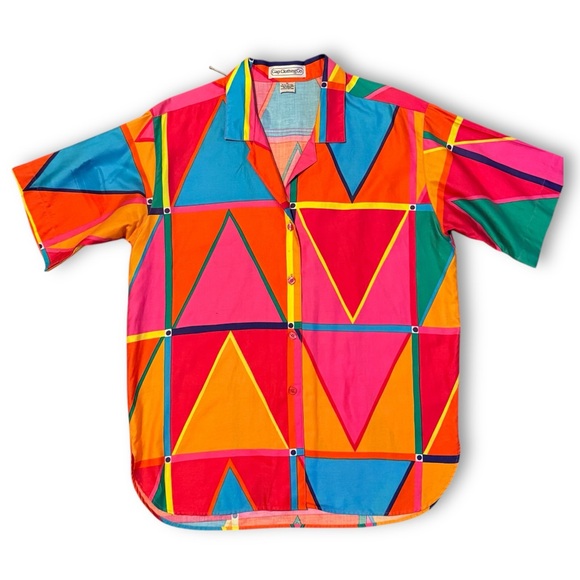 1980s Gap Clothing Co Vintage Geometric Abstract Button Down Shirt Unisex Med - Picture 2 of 8